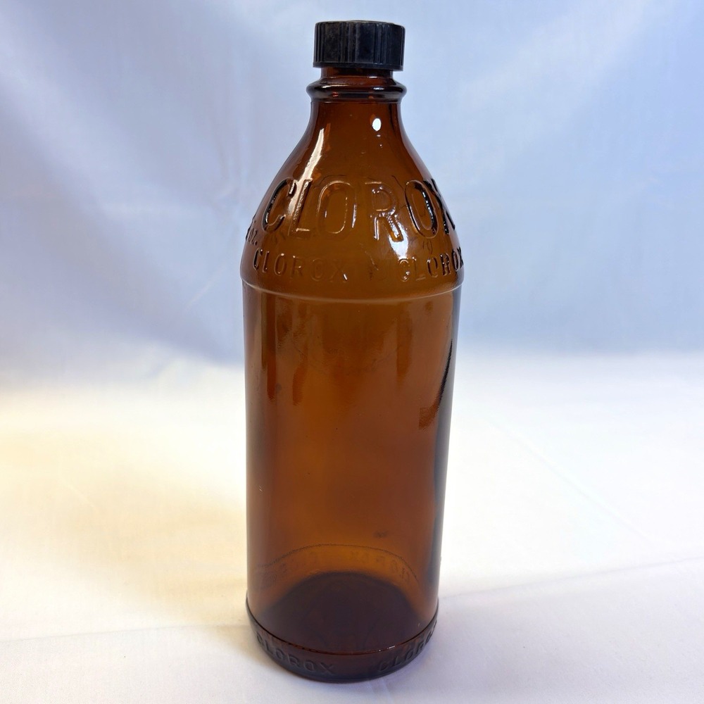 Clorox Embossed Brown Glass Bottle, Soap & Detergent Theme S2-468